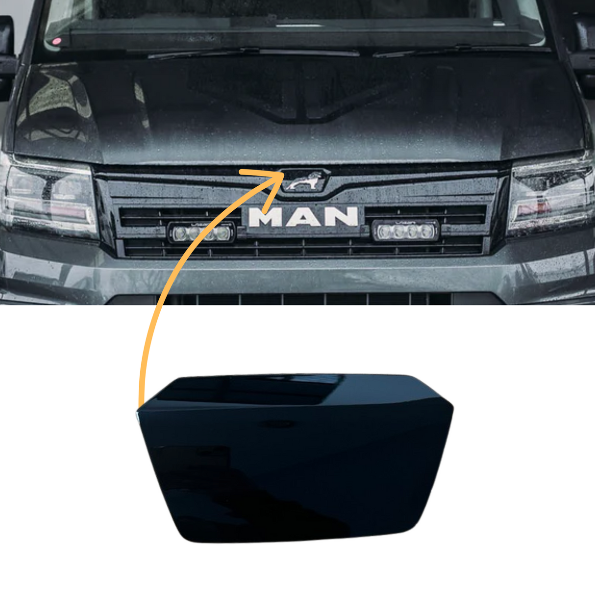 Für MAN TGE Emblemloses Kühlergrill-Blindblech – Schwarz glänzend, schlankes Frontgrill-Upgrade, Premium-Van-Zubehör