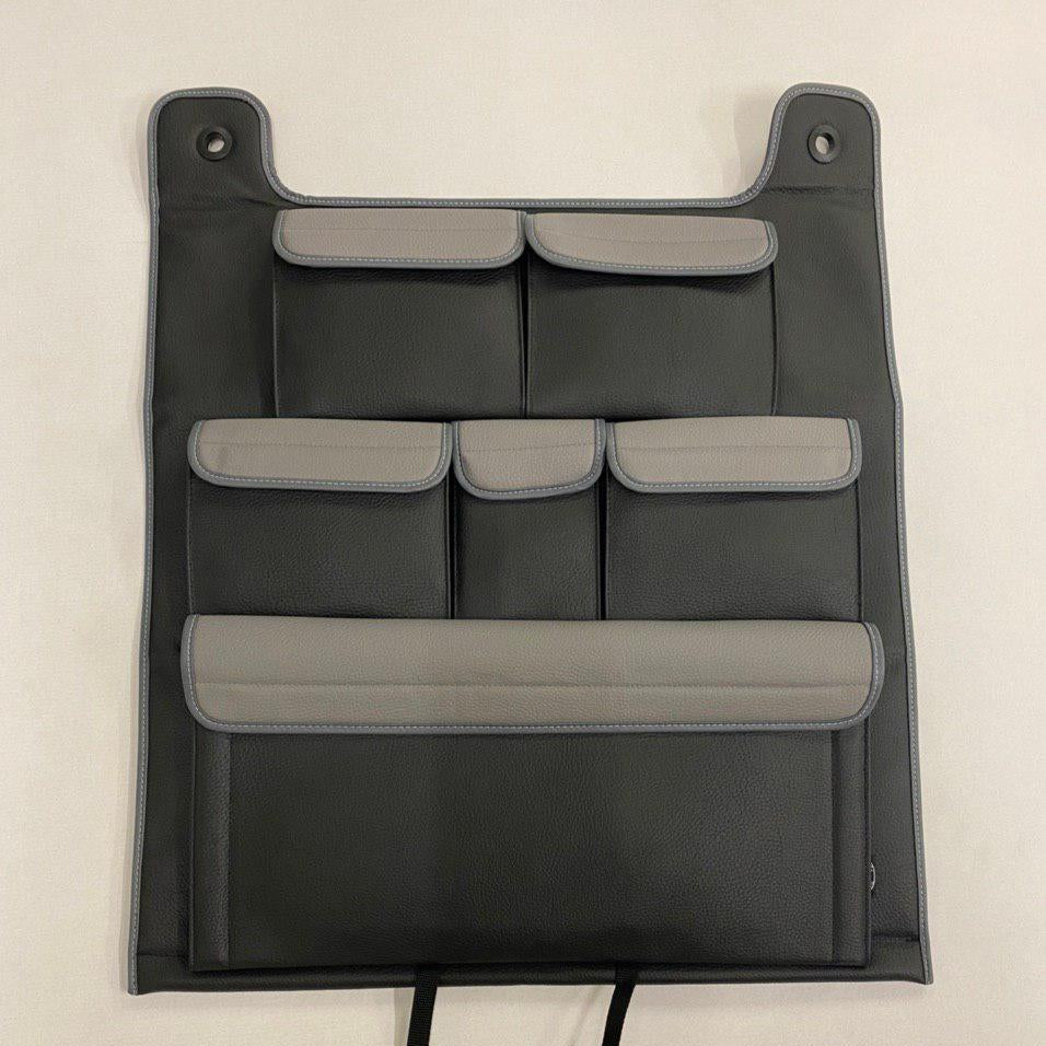 Für VW T6 / T6.1 Transporter Doppelrücksitz Organizer Kunstleder (Schwarz mit grauen Klappen)