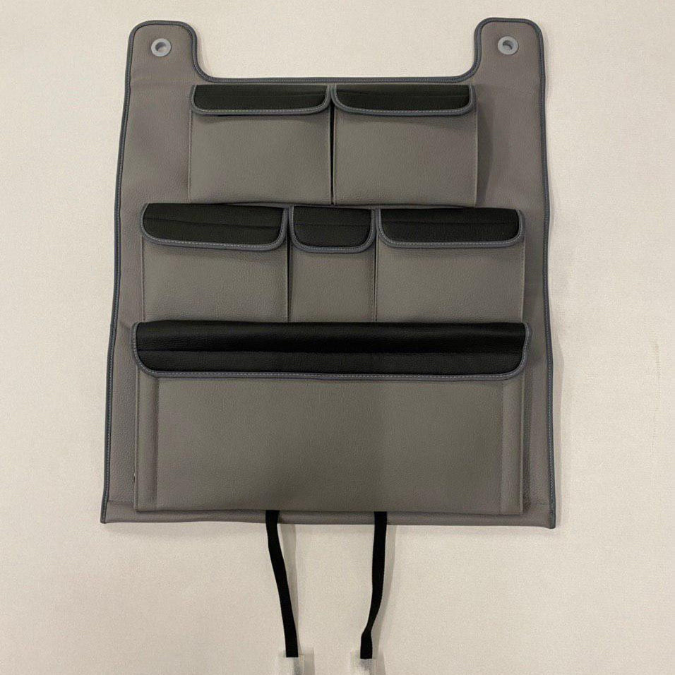 Für VW T6 / T6.1 Transporter Campervan Lederimitat Doppelter Rücksitz-Organizer (Grau mit schwarzen Deckeln)