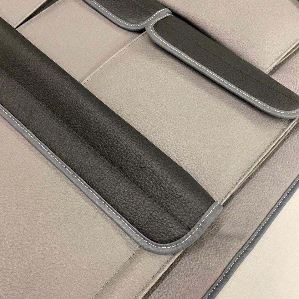 Für VW T5 / T5.1 Transporter Doppelrücksitz Organizer Kunstleder (Grau mit schwarzen Klappen)