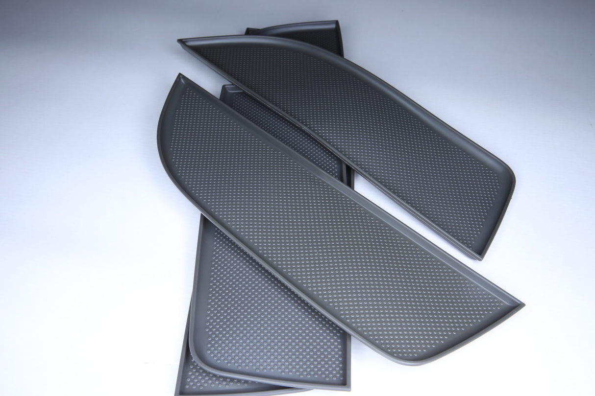 Für VW T5, T5.1 (T5.2) NEU 4er-Set Einlagen für Türverkleidung (Ablagefächer), hochwertiger Kunststoff, Dunkelgrau, Doppelsitzbank-Version