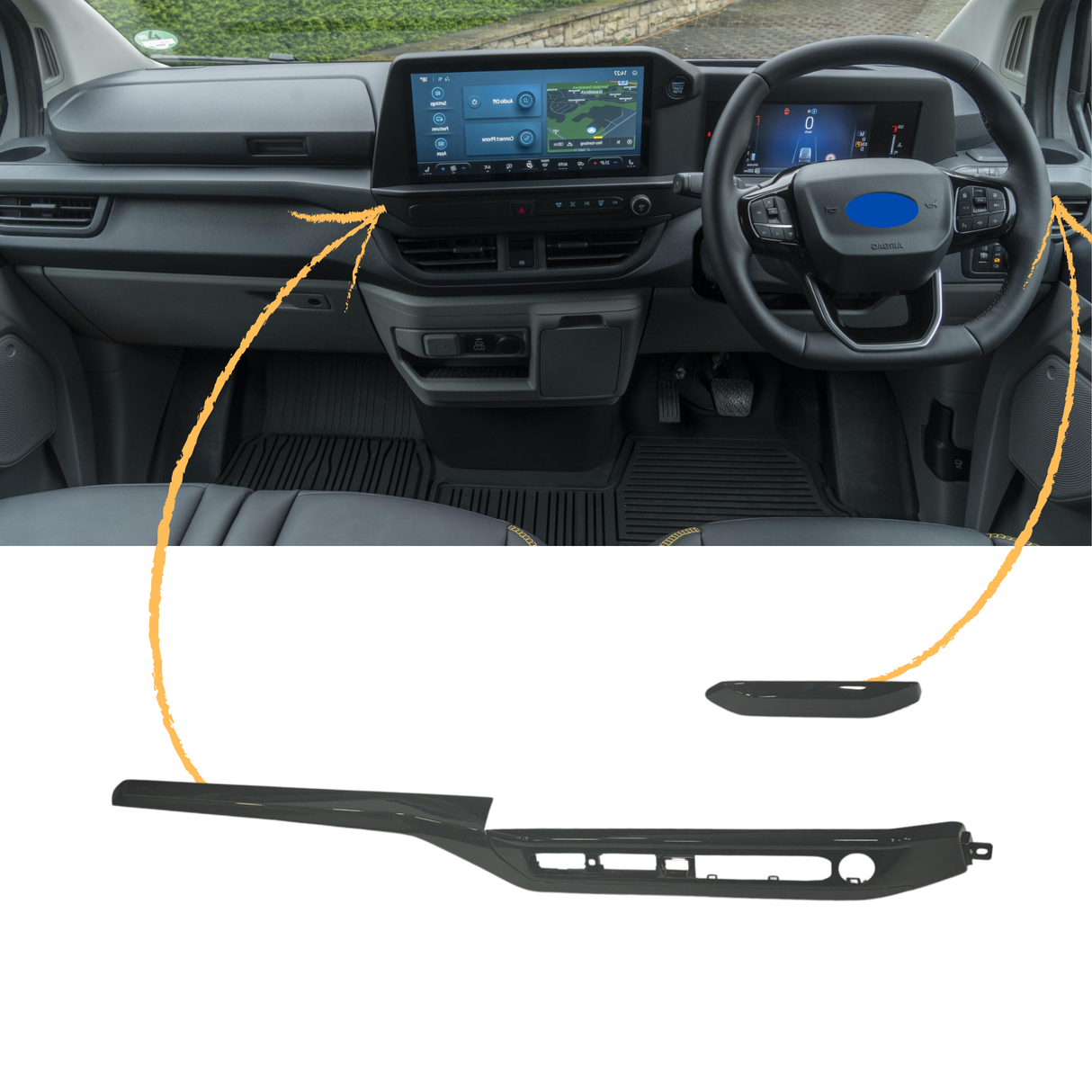 Für den neuen Transit Custom Verkleidungen für das untere Armaturenbrett - Mattschwarz | Van-X