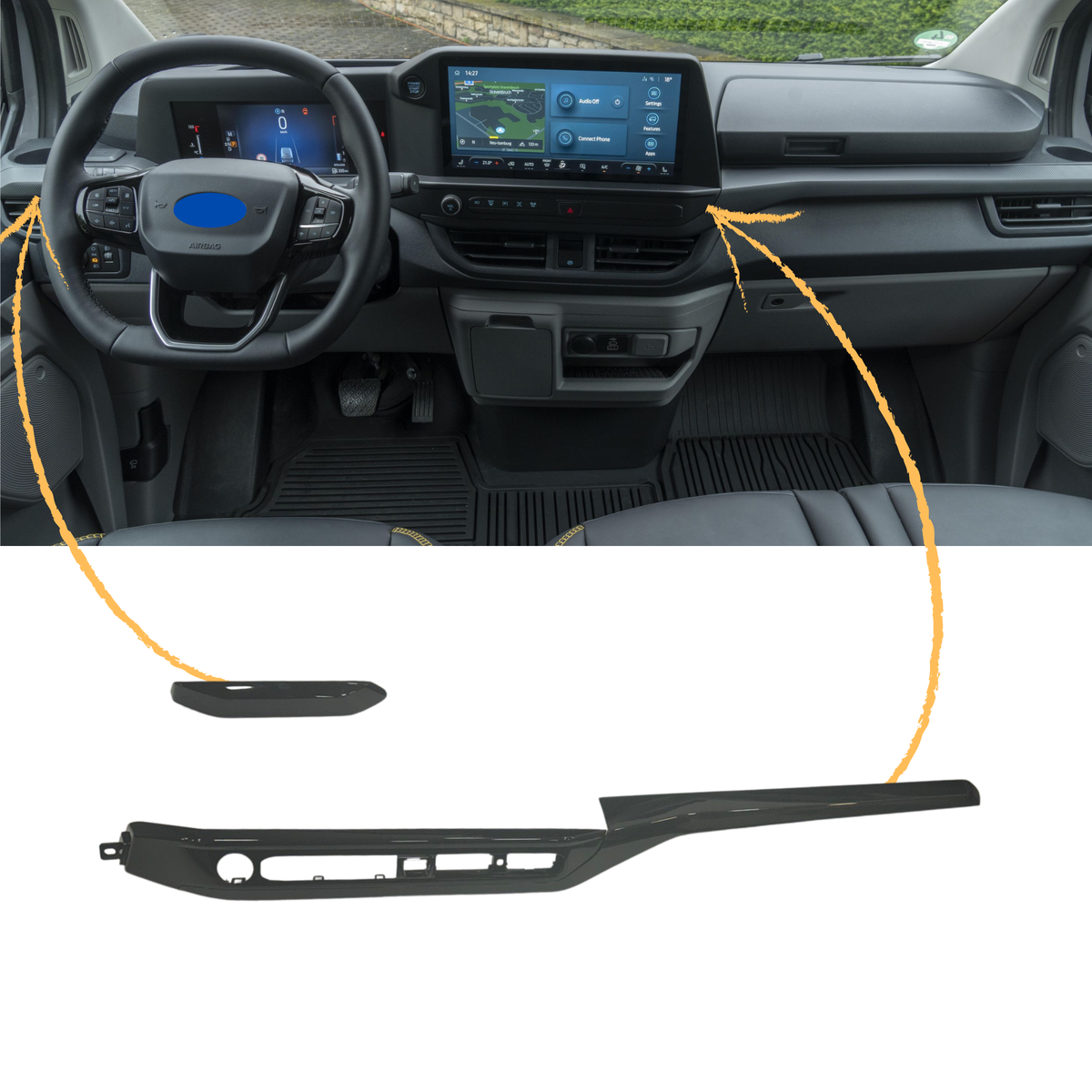 For New Transit Custom Lower Dash Trims - Gloss Black | Van-X – VAN-X GmbH