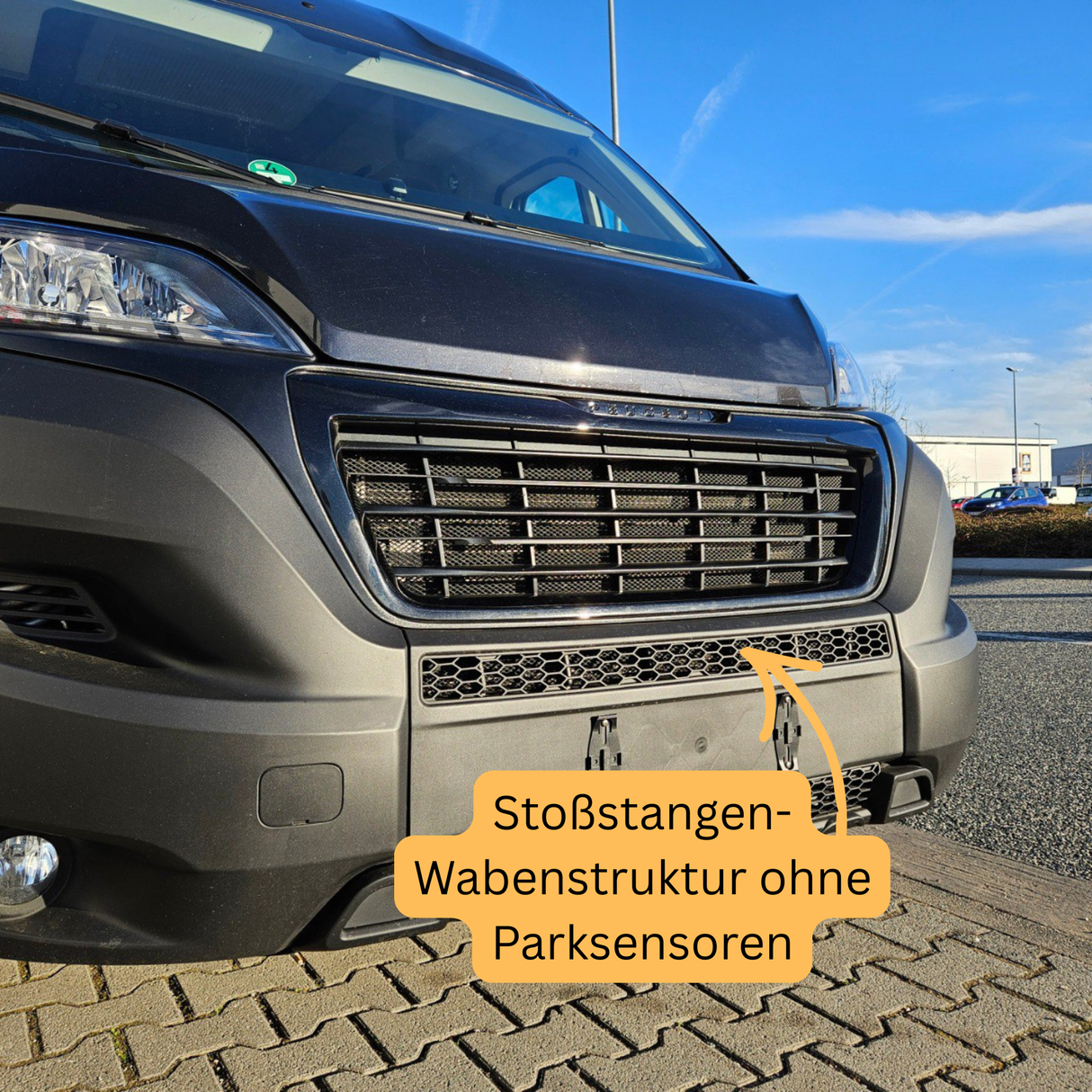 Fiat Ducato Stoßfänger Wabengitter ohne Parksensoren – Matt Schwarz