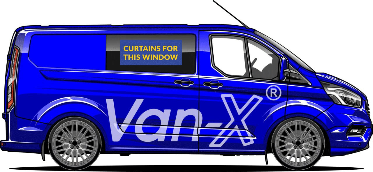 Für Premium-Fenstervorhänge Ford Transit Custom - Schwarz/Schwarz - ERSTELLEN SIE IHR EIGENES BUNDLE! Van-X