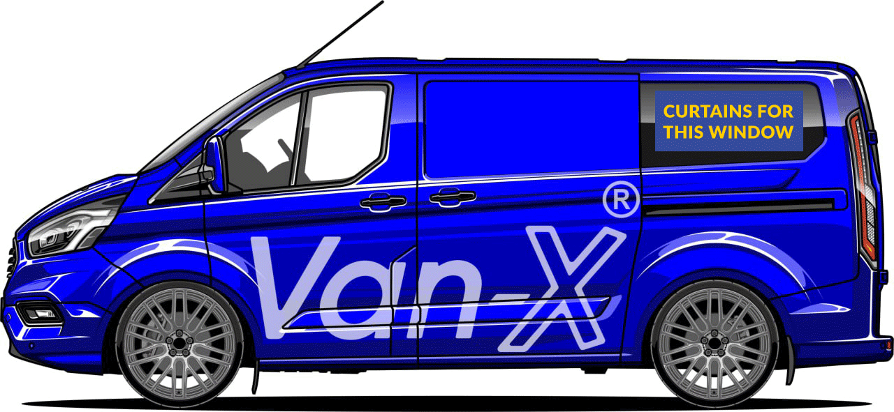 Für Premium-Fenstervorhänge Ford Transit Custom - Schwarz/Schwarz - ERSTELLEN SIE IHR EIGENES BUNDLE! Van-X